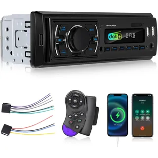 1 Din Autoradio DAB+ - Radio mit Bluetooth DAB Plus mit FM Radio, USB Disk/AUX/TF Anschluss, Ausschaltspeicher, Audioaufnahme, Lenkradsteuerung