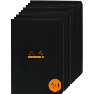 Rhodia 119169Cpack Packung 10 Notizheft Kladde geheftet, DIN A4 (21x29,7 cm), liniert, 48 Blatt, 80g, Schwarz, 1 Pack