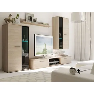 Küchen-Preisbombe TOP Wohnwand Salsa Anbauwand Wohnkombi Wohnzimmer Sonoma Eiche matt + schwarz