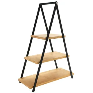 Spetebo XXL Etagere schwarz - 53 x 36 cm - Servier Regal mit 3 Ebenen aus Bambus mit Metallgestell - Käse Dessert Kuchen Ständer