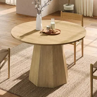 MODFU Runder Esstisch 120cm,Esszimmertisch,Küchentisch für 4-6 Personen,Wohnzimmertisch,Schlichtes Design,Eiche - Braun
