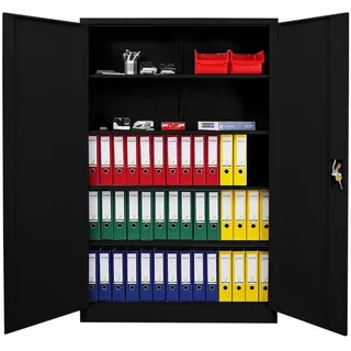 Proregal Flügeltürenschrank, Schwarz, Metall, 120x180x40 cm, Arbeitszimmer, Aktenschränke
