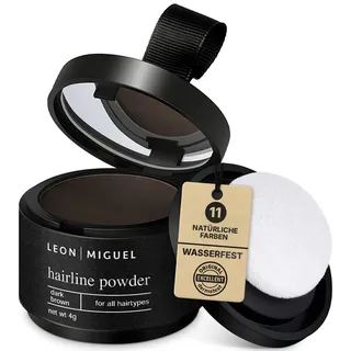 LEON MIGUEL Ansatzpuder - wasserfestes Hairline Powder als perfekten Haar Concealer zum Ansatz kaschieren, unsichtbares Haar Make-up zur Haarverdichtung (Dunkelbraun, Hairline Powder)