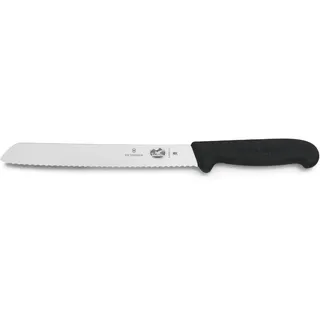 Victorinox Fibrox Brotmesser mit Wellenschliff, Scharfes Küchenmesser für Kuchen und Backwaren, 21 cm, Lange Klinge, HACCP geeignet, Schwarz
