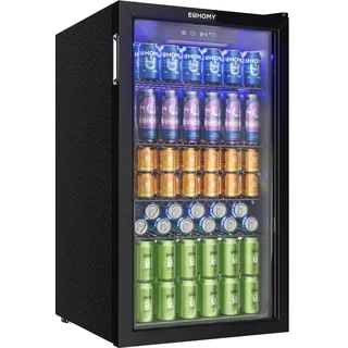 euhomy Getränkekühlschrank 90 l 126 Dosen 90 cm hoch Schwarz/Edelstahl