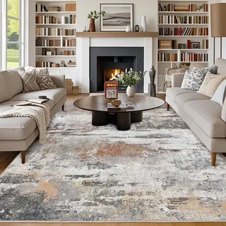 Chicnix Teppich Wohnzimmer 200x300, Großer Teppich Waschbar Kurzflor rutschfest Weich, Moderner Abstraktem Muster Design Teppiche für Schlafzimmer Kinderzimmer Büro Esszimmer Dekor, Grau Rost Beige