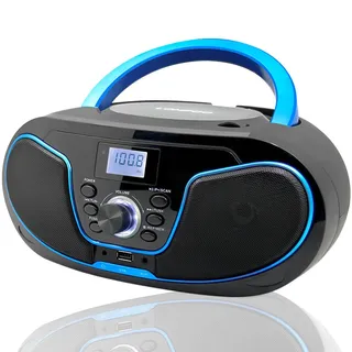 Tragbarer CD Player Boombox mit Radio Bluetooth USB für Kinder | CD Boombox mit Radio, Bluetooth, USB-Anschluss und Lautsprecher. Tragbar für Kinder, Senioren, Küche und Garten