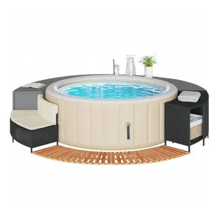 vidaXL Whirlpool-Umrandung Schwarz Poly-Rattan und Massivholz Akazie