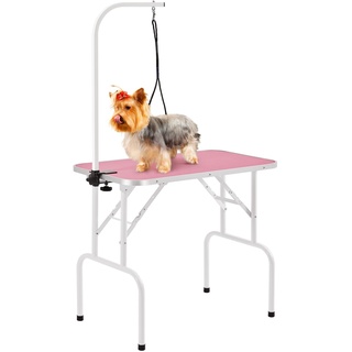 Yaheetech Hundepflegetisch, Trimmtisch für Hunde, Hundefriseur Tisch, Hunde Badetisch, Pudel Fellpflege, Hund Schertisch, höhenverstellbar, rutschfest, bis 100 KG belastbar Rosa Rosa