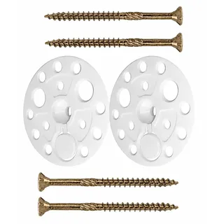 Dämmstoffteller mit Holzschrauben 6x260-100 St. Set Unterlegscheiben 60mm zur Fixierung und Unterstützung aller Arten von weichen bis mittleren Dämmplatten und Platten, Lastverteilung
