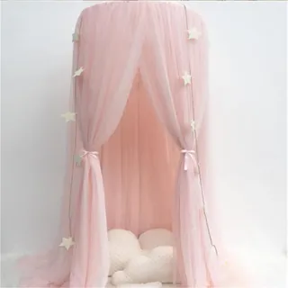 Surwin Betthimmel Madchen Jungen Babybett Doppelbett, Prinzessin Moskitonetz Baldachin Kinderzimmer Einzelbett Himmel Schlafzimmer Dekoration Spielzelte Kinder Geschenk, Ohne Bohren (Rosa)