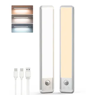 EZVALO Unterbauleuchte Küche LED 30CM, Schranklicht mit Bewegungsmelder 3 Farbmodi Dimmbar, LED Schrankbeleuchtung Kabellos für Schrank, Vitrine, Treppen(2 Stück)
