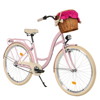 MILORD BIKES Cityrad Milord City Fahrrad Weidenkorb Damen, 28/26 Zoll, Rosa-Creme, 3-Gang, 3 Gang, Nabenschaltung