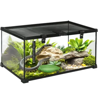 PawHut Terrarium für Reptilien Glasterrarium mit Thermometer Metall 50x30x25cm