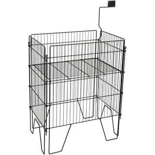 Gitterwühlkorb schwarz, faltbar H78 x T41 x B61 cm, Schlagerkorb inkl. Werbeschildhalter, Aktionskorb faltbar, Gitterkorb aus Stahlrohr, Grabbelkorb mit 4-fach höhenverstellbarem Innenboden