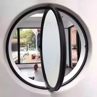 TWHZSAI Drehbares rundes Fenster aus Aluminiumlegierung, Bullauge-Fenster aus gehärtetem Glas zur Wandtion mit Griff, Flügelfenster zur Wohntion in der Küche, Schwarz 2,35 cm