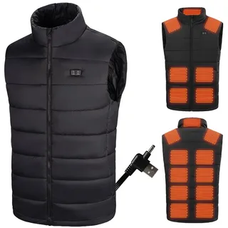 Beheizte Weste Herren Damen mit 15 Heizzonen Heizweste & 3 Temperaturstufen, 2025 Neu 5V/7.4V-kompatibel, USB Elektrische Heizweste, Beheizbare Jacke, Unisex Wärmende Wärmeweste Heizjacke (XL) - M-XXL