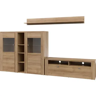 OTTO home Wohnwand OTTO HOME "Larona, Wohnwand, Set 3 teilig", braun (eiche riviera), B:295cm, Kastenmöbel-Sets, Wohnwand, Wohnzimmer Set bestehend aus 1 TV-Board, 1 Highboard,1 Wandregal