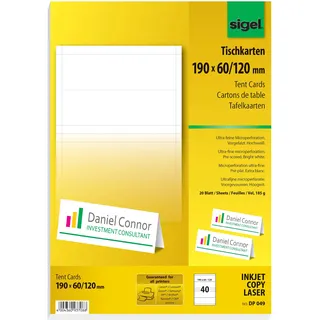 Sigel Tischkarten 19,0 x 6,0 cm, 40 St.