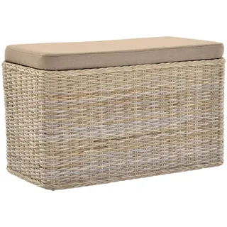 Rattan Wäschekorb Wäschetruhe Sitz gepolstert Honig, Flur-Bank Aufbewahrungsbox mit Deckel Bad-Hocker Sitzhocker Wäschesammler Sitz-Truhe Natur (Grau Natur, Rechteckig)