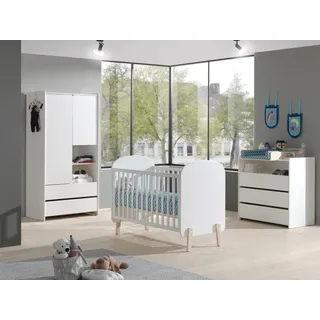 Set Babyzimmer Babybett Kommode Wickelaufsatz Kleiderschrank 60x120 Möbel Weiss