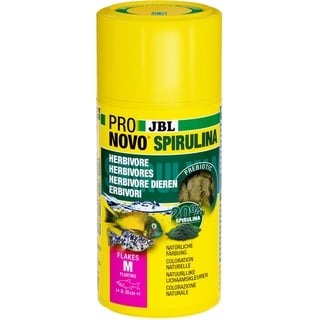 JBL PRONOVO SPIRULINA FLAKES, Grünfutter für alle Aquarienfische von 8-20 cm, Fischfutter-Flocken, Größe M, 100 ml