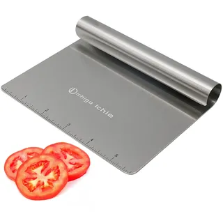 Gemüseschneider aus Edelstahl mit integriertem Lineal, Lebensmittelauffangmaschine, Schaber, Teigschaber - Silber