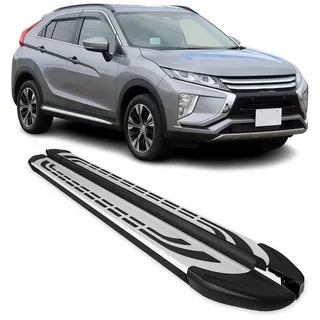 OMAC Kfz-Schmutzfänger Trittbretter für Mitsubishi Eclipse Cross 2018-2021 Alu, 2-tlg., Rutschfest, Haltbar, Aerodynamik schwarz|silberfarben