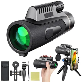 Monokular Teleskop 12x50 mit Stativ & Handyhalter - IPX5 Wasserdicht, 50mm Objektiv, 23mm Okular, FMC/BAK4 Optik für Jagd, Vogelbeobachtung