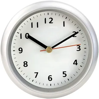 Sharplace wasserdichte Badezimmer-Uhr Mini Badezimmeruhr mit Silikagel Saugnäpfe zum Aufhängen, Funk-Badezimmeruhr, Küchenuhr, Baduhr, Quarz-Uhrwerk, feuchtigkeitsabweisend, 148 mm Silberweiß