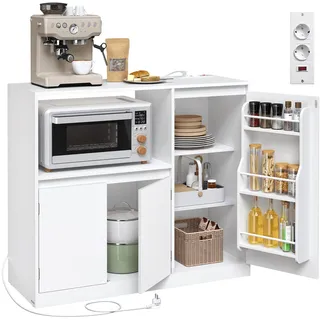 VASAGLE Küchenschrank, Sideboard mit Arbeitsplatte, 3 Türen | Aufbewahrungsschrank, Mikrowellenregal, mit 1 offenem Fach, verstellbaren Ablagen, Wolkenweiss, KAILYN Kollektion BBK373WB01