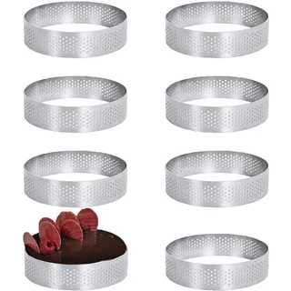 Pyuyan 8 Stück Kuchenform Perforierte Ring, Perforierte Tortenring Edelstahl, 10 cm Perforiert Schimmel Torte, Perforierte Tortenringe zum Backen, für Mousse Kuchen, Muffins und Fruchtkuchenschalen