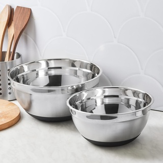 KARACA Stainless Steel Mixing Bowls Rührschüssel Set 2-Teiliges Edelstahl Schüsseln für die Küche Rührschüssel, Salatschüssel, Servierschüssel, Schüsselset Stapelbar und Spülmaschinenfest