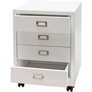 Mendler Rollcontainer HWC-L49, Schubladenschrank Stahlschrank Aktenschrank, Metall 55x40x41cm 4 Schubladen ~ weiß