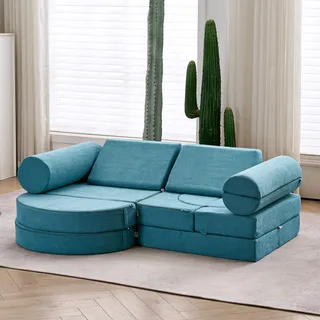 jela Couch, luxuriös, Bodensofa, modulare Möbel für Erwachsene, Kinder, Spielhaus-Spielset für Kleinkinder, Babys, modulare Schaumstoff-Spielcouch, modulares Sektionalsofa (Blaugrün, 144,8 x 71,1 x