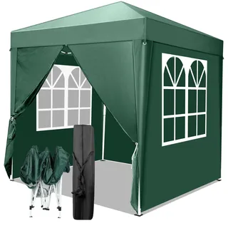 TactFire Pavillon 2x2 m,Faltpavillon,Wasserdicht Stabil Winterfest UV Schutz 50+,420D Oxford,Faltbar Höhenverstellbar,Partyzelt,Gartenzelt,Für Garten Camping,Outdoor Grün,4 Seitenteilen