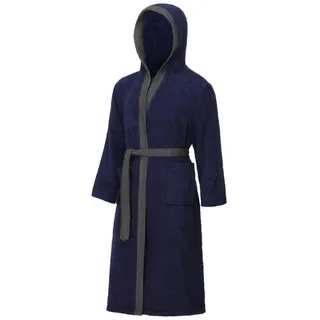 Ladeheid Bademantel Herren Frottee Bademantel aus 100% Baumwolle LA40-190, Langform, Baumwolle, Kapuze blau|grau M