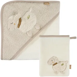 Fehn 2-tlg. Bade-Set Kapuzenbadetuch & Waschlappen fehnNATUR, beige