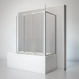 Schulte D1603 01 50 Duschwand Well mit Seitenwand, 129 x 140 x 75 cm, 3-teilig faltbar, Sicherheitsglas Klar hell, alunatur, Duschabtrennung