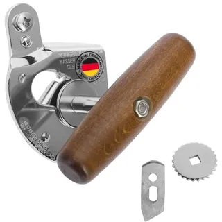 Westmark Set 3-tlg.: 1 Profi-Dosenöffner Titan + 1 Ersatz-Messer + 1 Ersatz-Treibrad, Stahl/Holz/Stahl lackiert, Silber/Braun/Schwarz, 122422E6