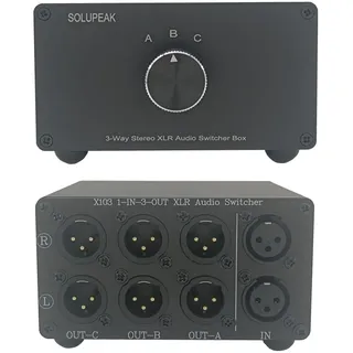 SOLUPEAK 1-EIN 3-Aus Symmetrische XLR-Audio-Umschaltbox, 3-Kanal XLR Stereo Konverter, Passive Signalquelle Audio-Eingangswahlschalter Umschalter-Splitter 1-zu-3-Box (X103)