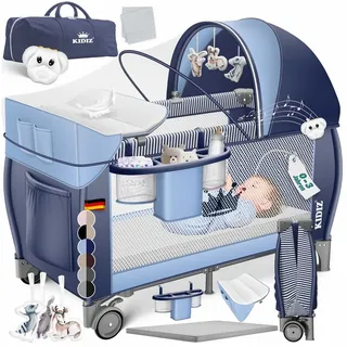 Kidiz KIDIZ® Babybett Reisebett Kinderreisebett Faltbar mit Matratze 120x60, Seiteneingang, Wickelauflage, Mosktionetz, Spielbogen & Tragetasche Baby Beistellbett Kinderbett ab Geburt bis 15 kg