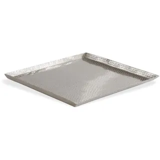 Brillibrum Design Serviertablett quadratisch aus Aluminium Hammerschlag Halbmond Dekotablett Silber