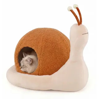 KOMFOTTEU Katzenbett in Schneckenform, Katzenhaus mit abnehmbarem & maschinenwaschbarem Kissen, Katzenhöhle flauschig, Katzenversteck mit rutschfe... - Braun