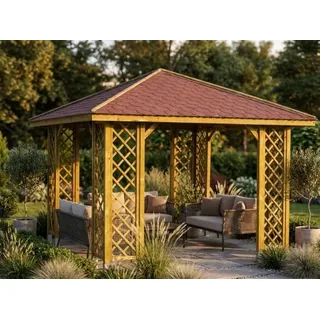 Pavillon Ania 349x349cm Bausatz Fichte kdi grün mit Holzdach