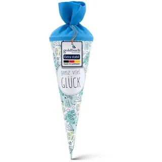 Goldbuch Schultüte mit Skizzen-Muster, Lackkarton, Geschenkverpackung mit blauem Filzverschluss (ohne Verschlussband), Zuckertüte rund, Länge 35 cm, Ø 11,5 cm