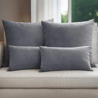 Selfitex 4er Set Cord Sofakissen 2X 30x50 + 2X 50x50, Couchkissen inkl. Füllkissen, samtiger Kissenbezug mit weicher Kissenfüllung, Flauschige Dekokissen für Wohn- & Schlafzimmer (Guaro)