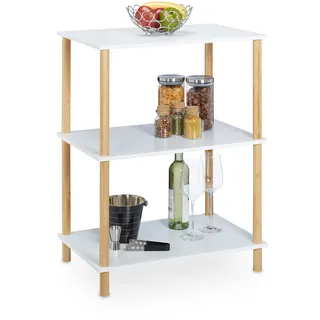 Relaxdays Standregal, 3 Ebenen, MDF & Bambus, HBT: 79 x 60 x 40 cm, Küchenregal stehend, Badezimmerregal, weiß/natur