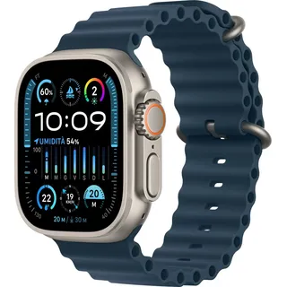 GPS + Cellular 49 mm Titangehäuse natur, Ocean Armband blau One Size