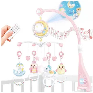 ESUN Mobile BabyCrib Mobile Babybett mit Musik Lichtern,Timing-Funktion,Projektion, hängenden rotierenden Rasseln mit 150 Melodien rosa
